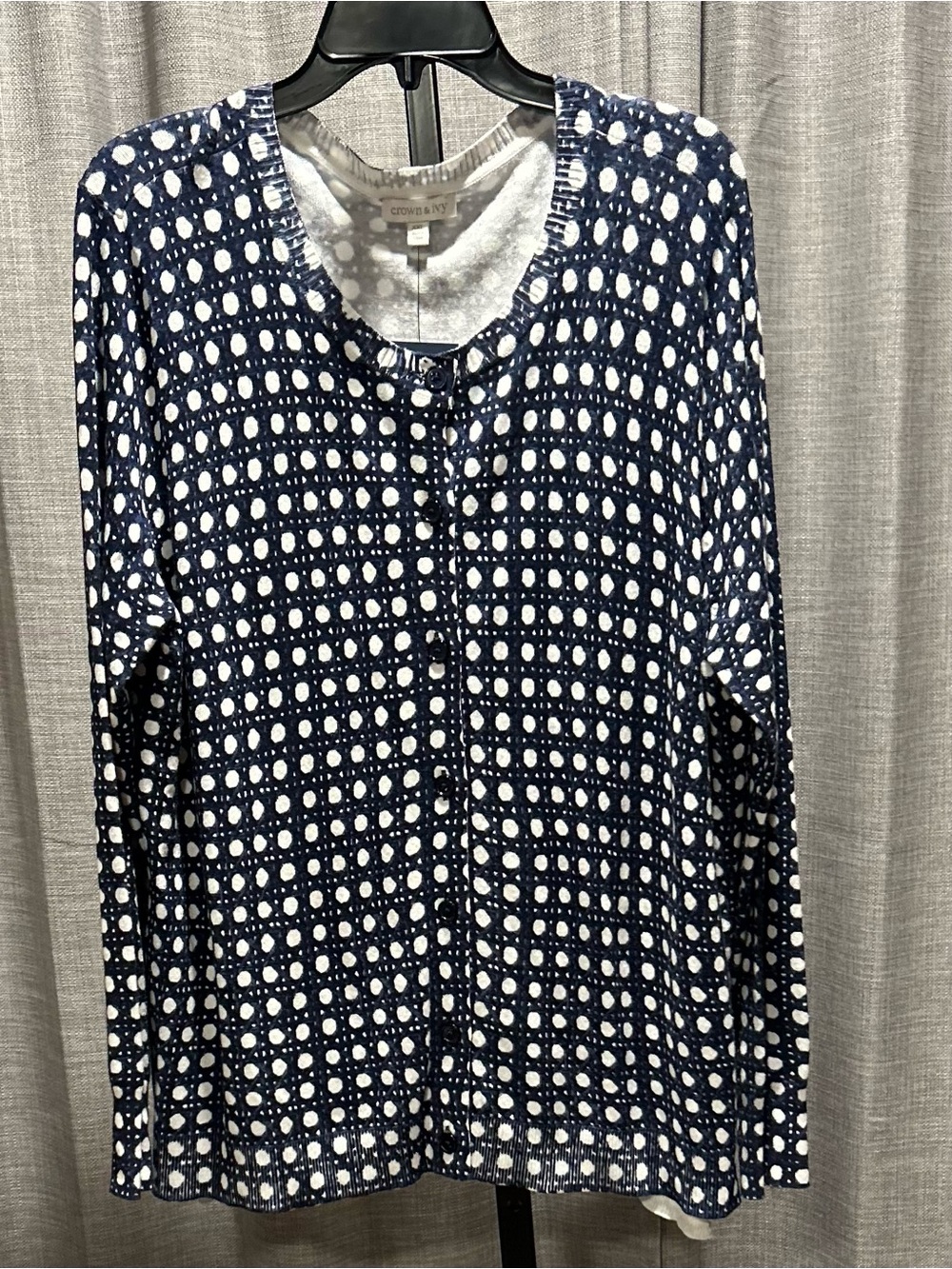 Crown & Ivy Navy and White Dot Button Cardigan